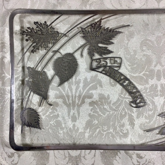Vintage 1940’s Rectangular 25th Anniversary Clear Glass Tray with Silver… - Picture 2 of 6
